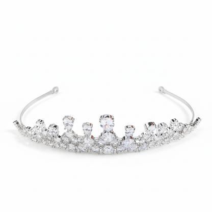 Rhodium-Plated Copper Tiara with Multi-Cut Cubic Zirconia for Bridal & Formal Events