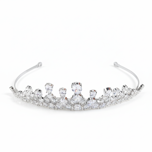 Rhodium-Plated Copper Tiara with Multi-Cut Cubic Zirconia for Bridal & Formal Events