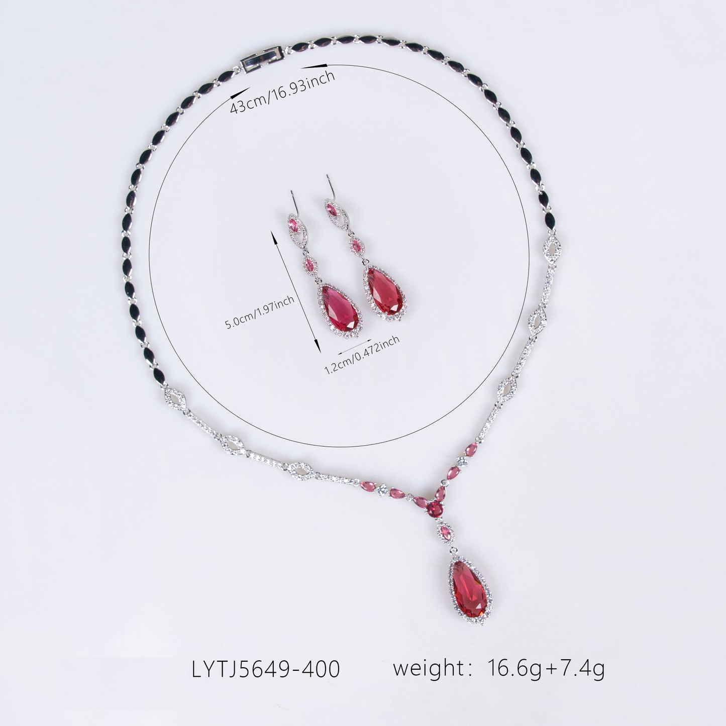 2pcs Copper with Zirconia Earrings & Necklace Jewelry Set