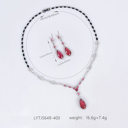 2pcs Copper with Zirconia Earrings & Necklace Jewelry Set