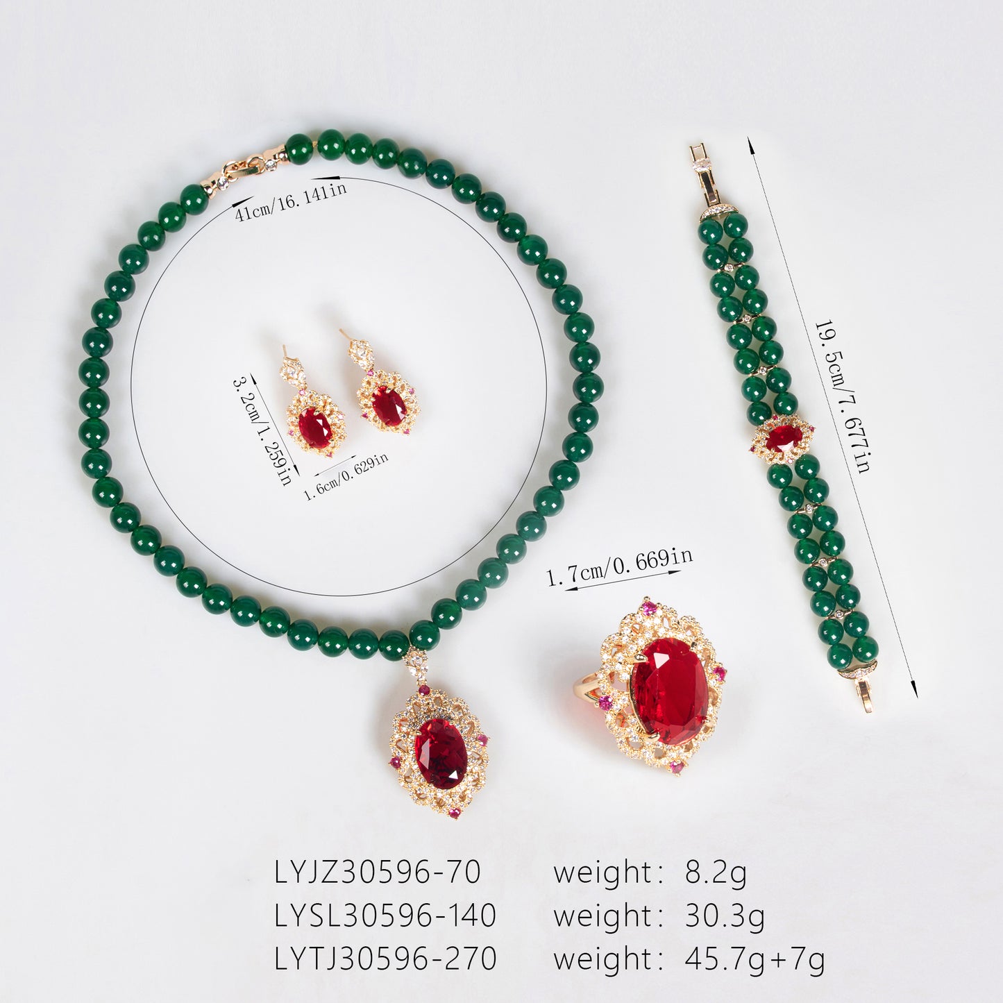 4pcs Copper with Zirconia Earrings & Necklace Jewelry Set