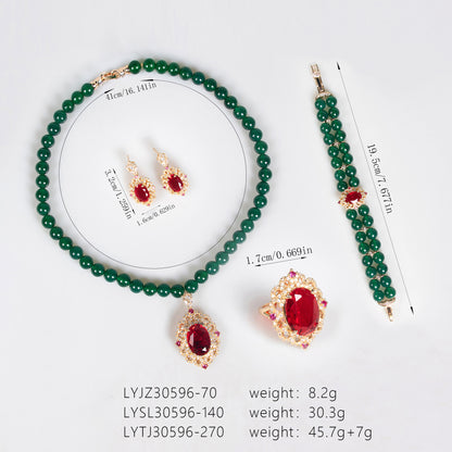 4pcs Copper with Zirconia Earrings & Necklace Jewelry Set