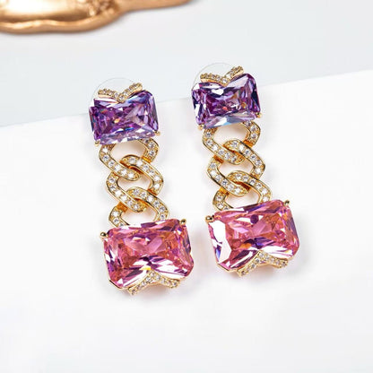 Rhodium-Plated Copper Jewelry Set Cubic Zirconia & Simulated Ruby Statement Necklace and Earrings