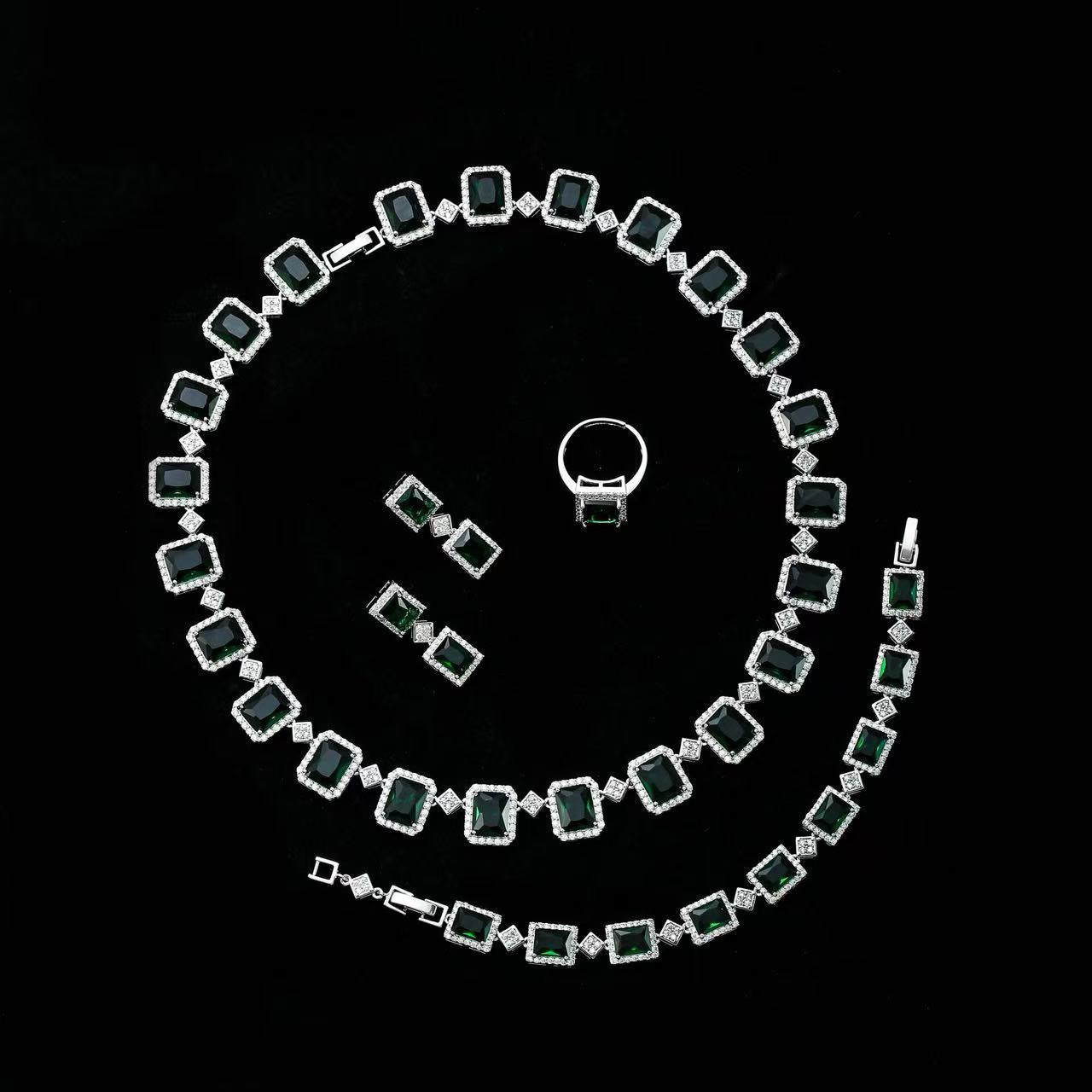 Rectangle Shaped Endless Multi Color Necklace Bracelet Earrings Ring 4pcs Jewelry Sets