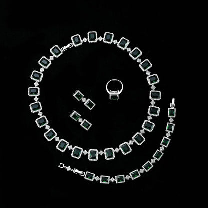 Rectangle Shaped Endless Multi Color Necklace Bracelet Earrings Ring 4pcs Jewelry Sets