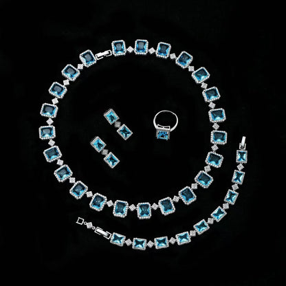 Rectangle Shaped Endless Multi Color Necklace Bracelet Earrings Ring 4pcs Jewelry Sets