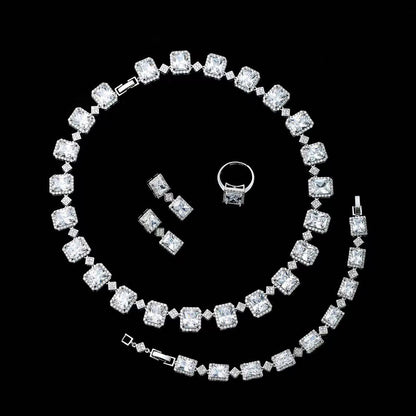 Rectangle Shaped Endless Multi Color Necklace Bracelet Earrings Ring 4pcs Jewelry Sets