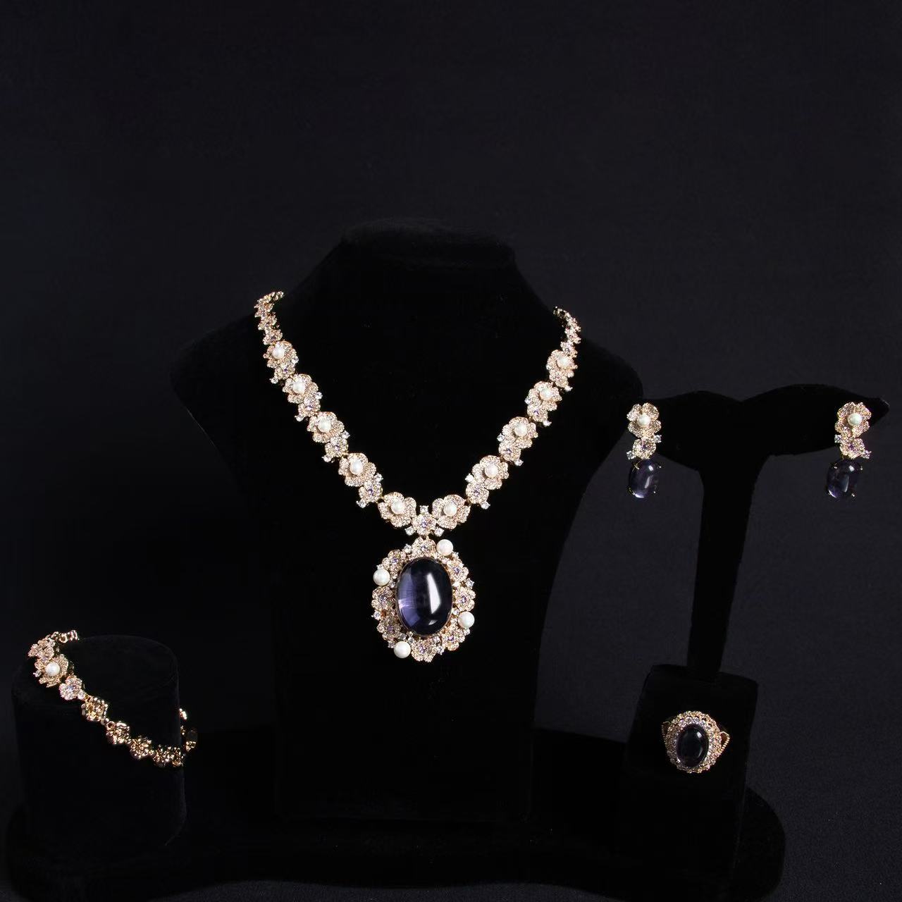 Luxury Royal AAA Zircon Linked Chian With Oval Pendant Jewelry Sets Women Hot Sale