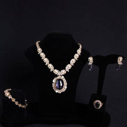 Luxury Royal AAA Zircon Linked Chian With Oval Pendant Jewelry Sets Women Hot Sale