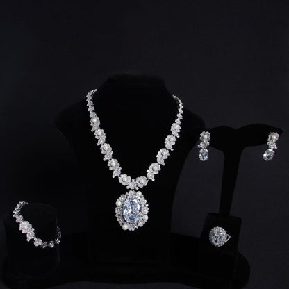 Luxury Royal AAA Zircon Linked Chian With Oval Pendant Jewelry Sets Women Hot Sale