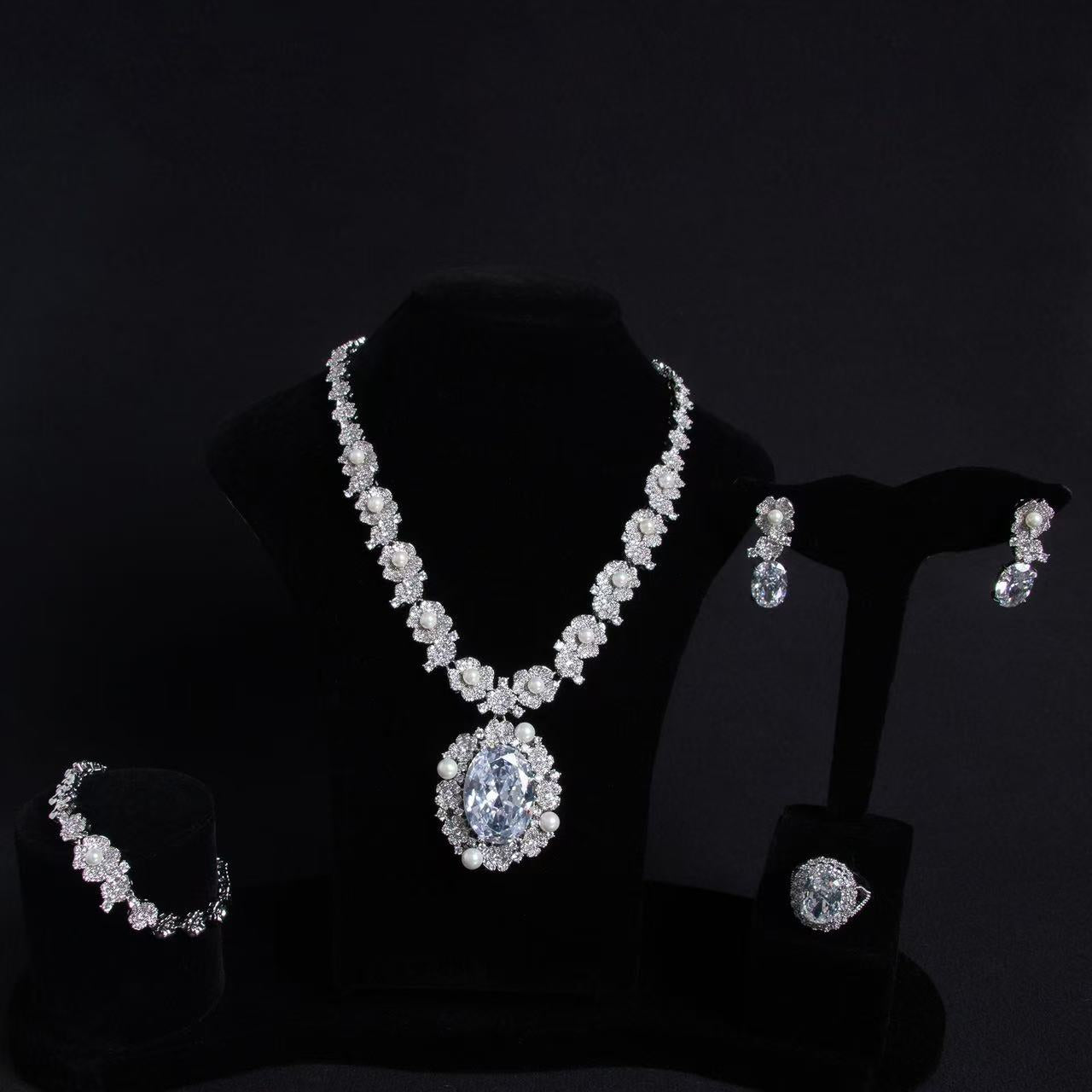 Luxury Royal AAA Zircon Linked Chian With Oval Pendant Jewelry Sets Women Hot Sale