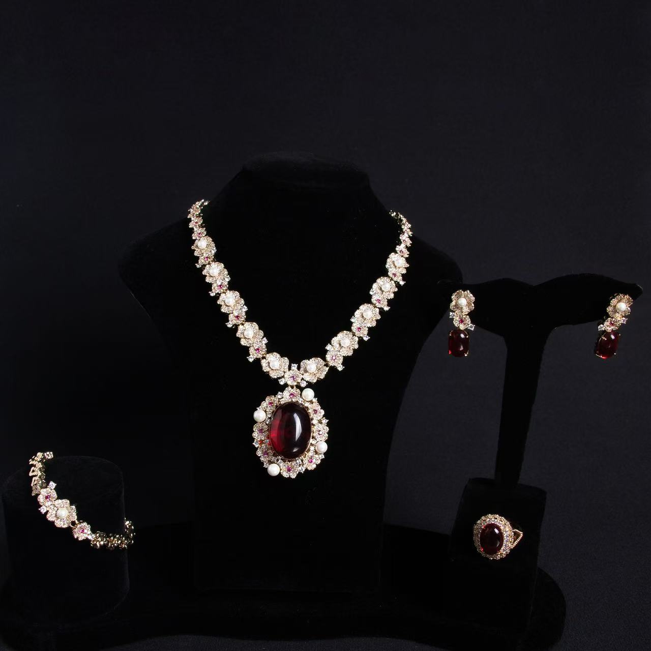 Luxury Royal AAA Zircon Linked Chian With Oval Pendant Jewelry Sets Women Hot Sale