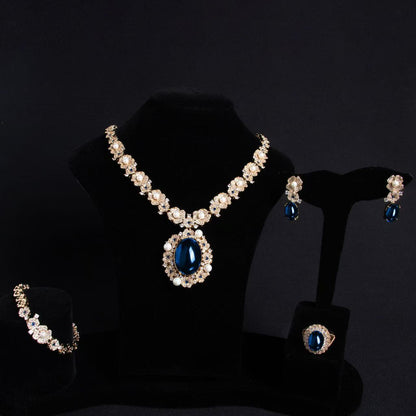 Luxury Royal AAA Zircon Linked Chian With Oval Pendant Jewelry Sets Women Hot Sale