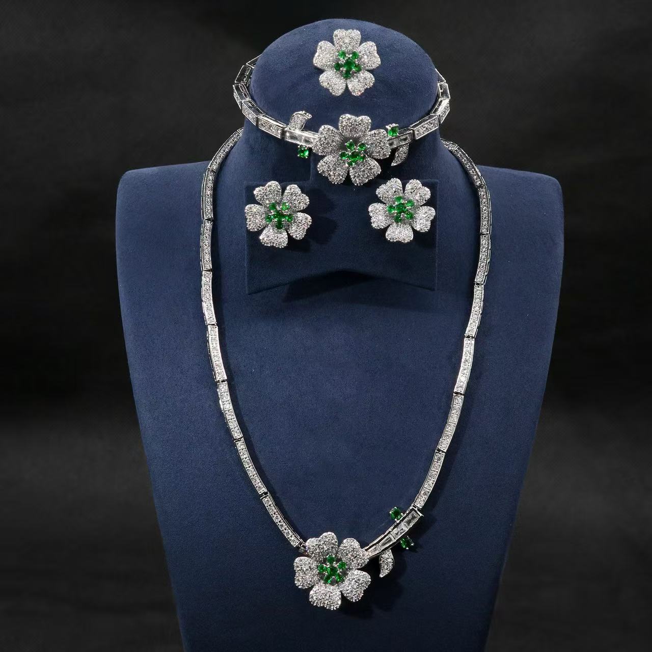 Multi Colorful Flower Luxury Flower AAA CZ Diamond Jewelry Sets Women Hot Sale