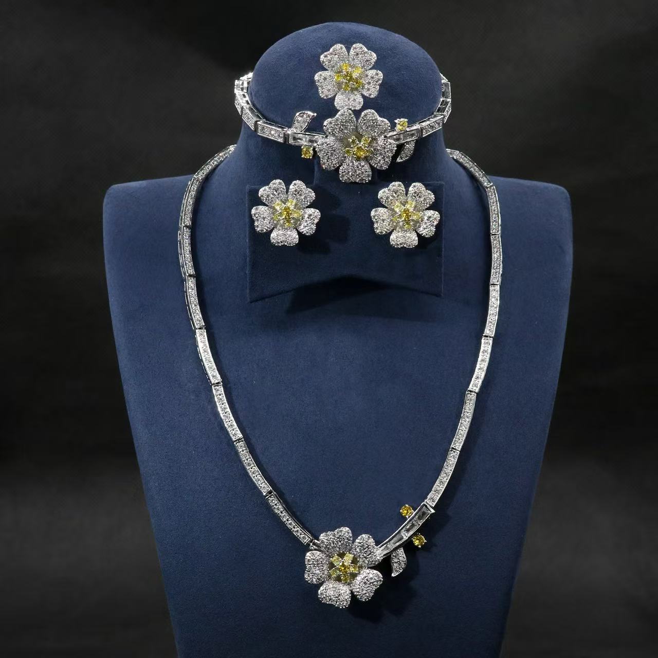 Multi Colorful Flower Luxury Flower AAA CZ Diamond Jewelry Sets Women Hot Sale