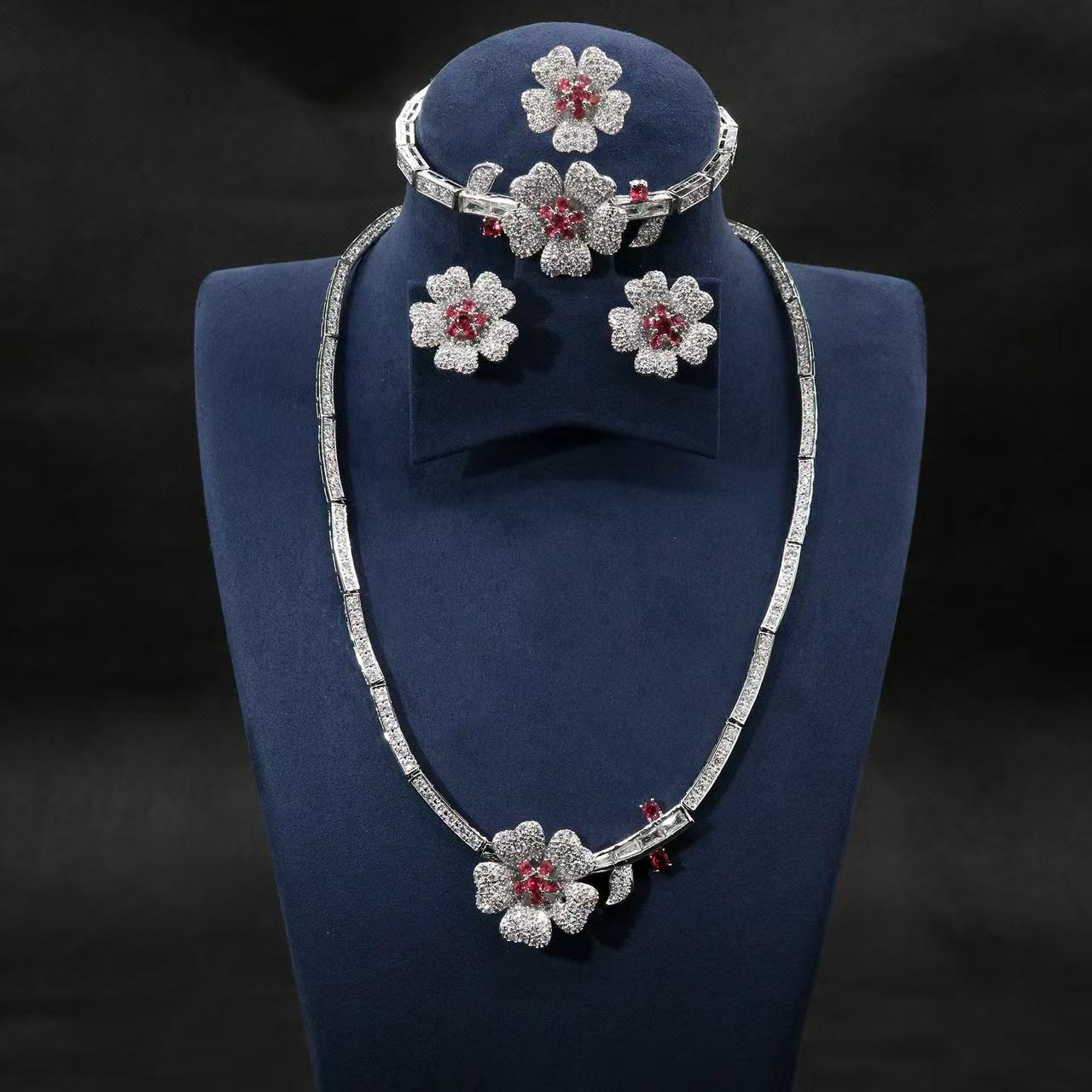 Multi Colorful Flower Luxury Flower AAA CZ Diamond Jewelry Sets Women Hot Sale