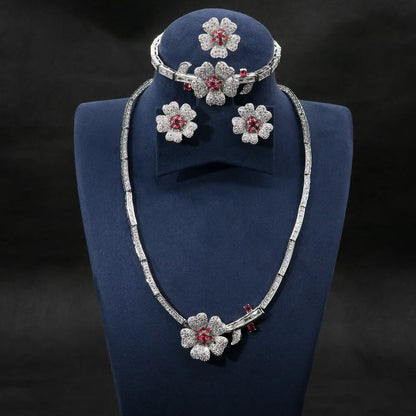 Multi Colorful Flower Luxury Flower AAA CZ Diamond Jewelry Sets Women Hot Sale