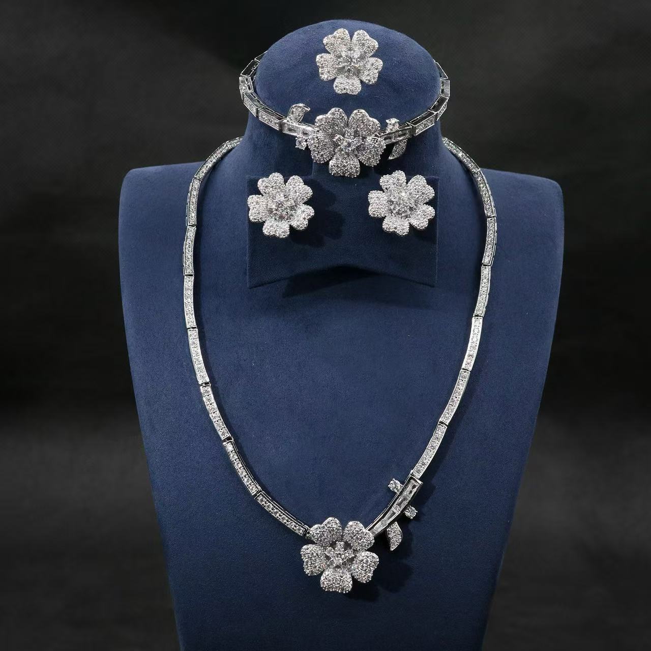 Multi Colorful Flower Luxury Flower AAA CZ Diamond Jewelry Sets Women Hot Sale