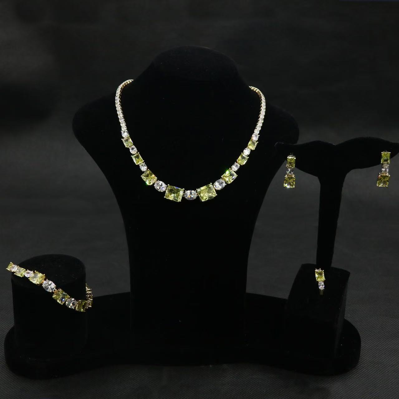 Luxury Multi Color AAA Cubic Zircon Rectangle Statement Jewelry Sets Wholesale Women