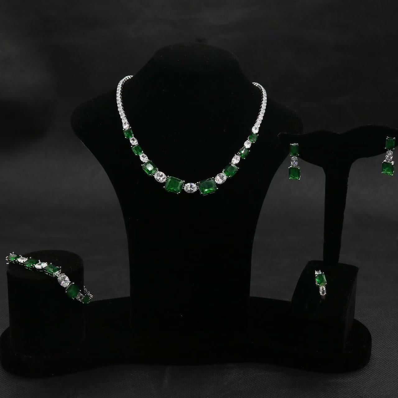 Luxury Multi Color AAA Cubic Zircon Rectangle Statement Jewelry Sets Wholesale Women