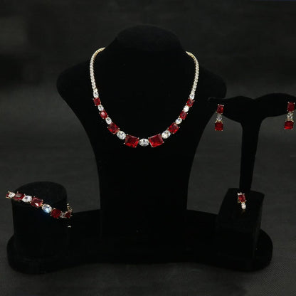 Luxury Multi Color AAA Cubic Zircon Rectangle Statement Jewelry Sets Wholesale Women