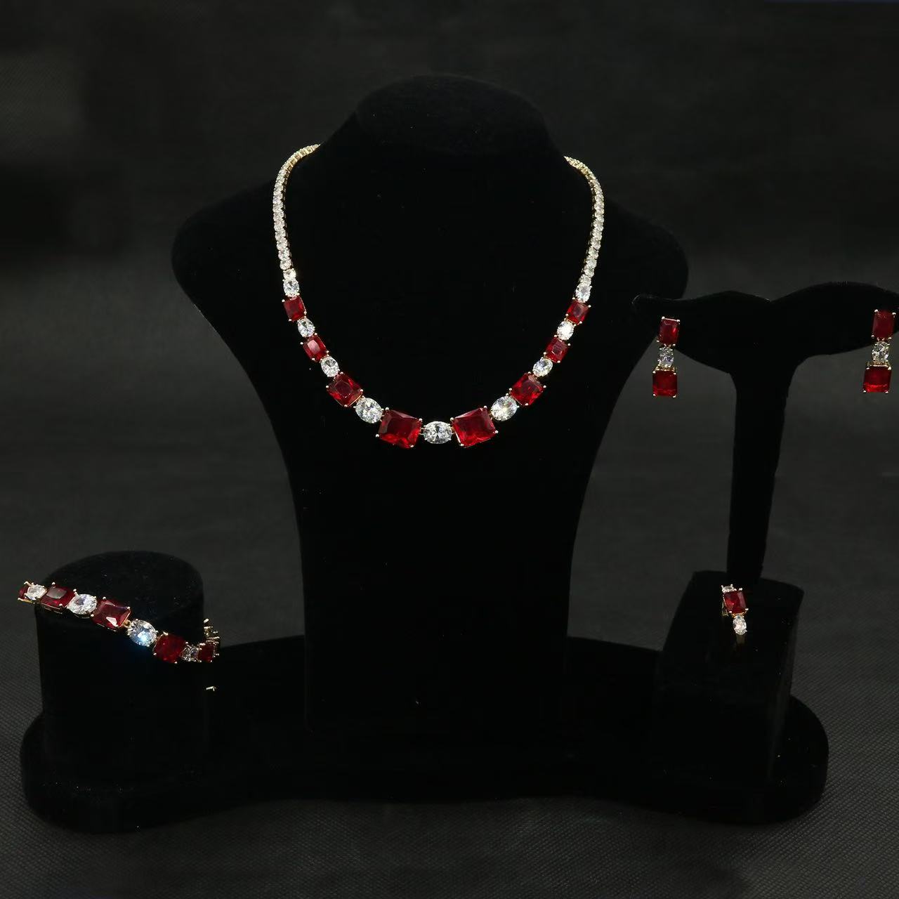 Luxury Multi Color AAA Cubic Zircon Rectangle Statement Jewelry Sets Wholesale Women