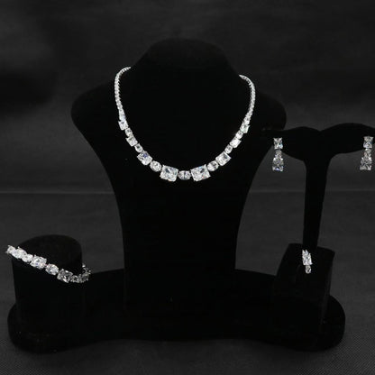 Luxury Multi Color AAA Cubic Zircon Rectangle Statement Jewelry Sets Wholesale Women