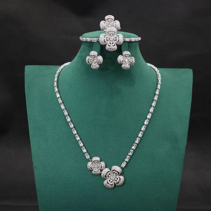 2 Flower Charms Pendant Jewelry Sets Hot Sale Wholesale AAA Cubic Zircon Diamond Sets Women Party Gift