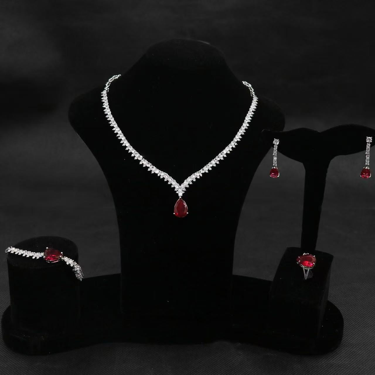 2 Flower Charms Pendant Jewelry Sets Hot Sale Wholesale AAA Cubic Zircon Diamond Sets Women Party Gift（副本）