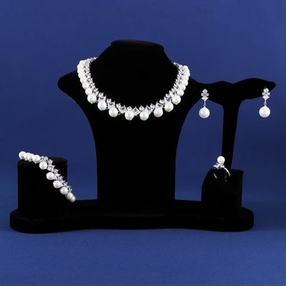 Royal AAA Cubic Zircon Bridal Jewelry Sets Pearls Statement 4pcs Necklace Earrings Sets Women Hot Sale