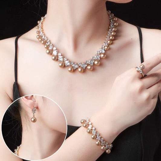 Royal AAA Cubic Zircon Bridal Jewelry Sets Pearls Statement 4pcs Necklace Earrings Sets Women Hot Sale