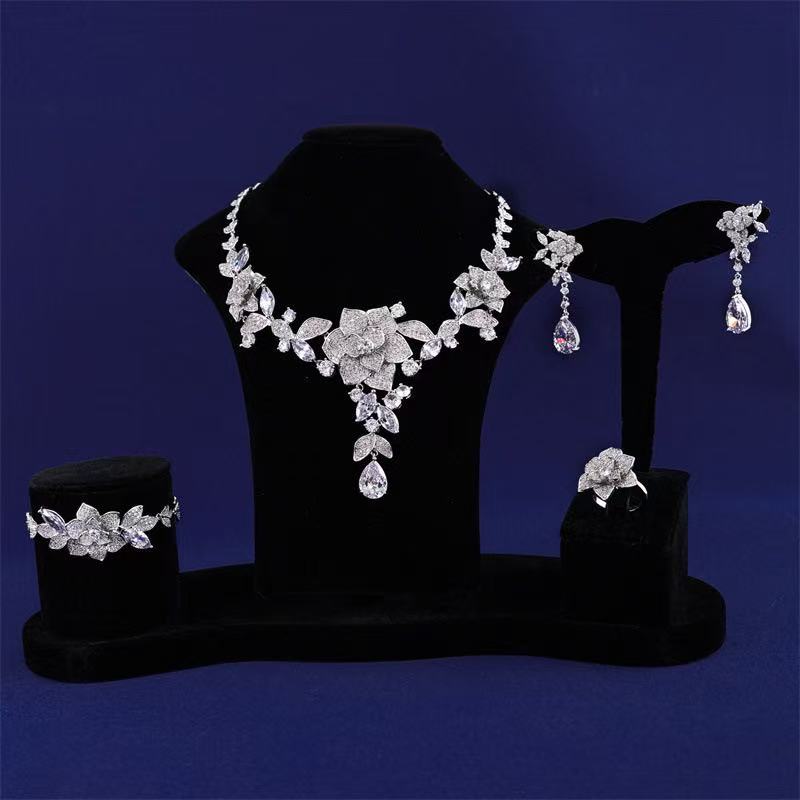 Luxury Big Flower Shaped Royal Jewelry Sets Wholesale AAA Cubic Zirconia Diamond