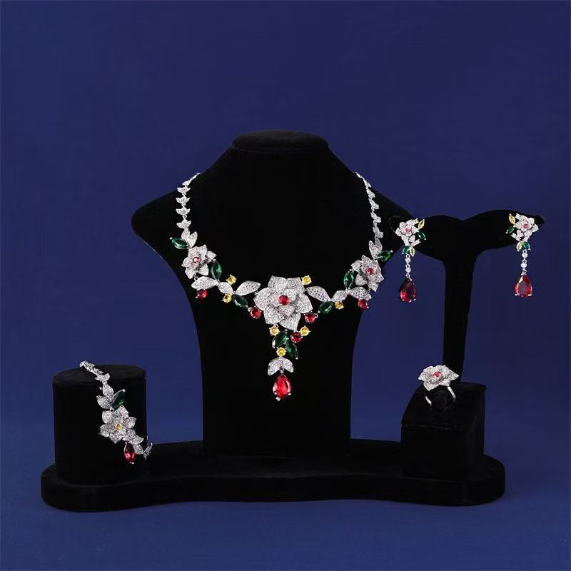 Luxury Big Flower Shaped Royal Jewelry Sets Wholesale AAA Cubic Zirconia Diamond