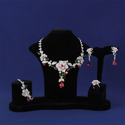 Luxury Big Flower Shaped Royal Jewelry Sets Wholesale AAA Cubic Zirconia Diamond