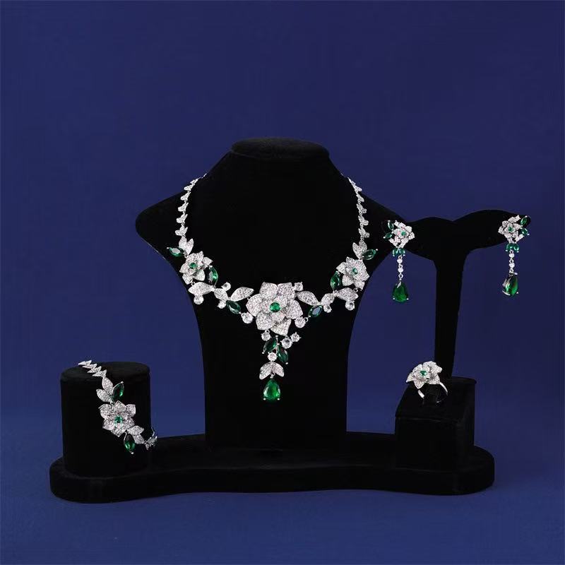 Luxury Big Flower Shaped Royal Jewelry Sets Wholesale AAA Cubic Zirconia Diamond