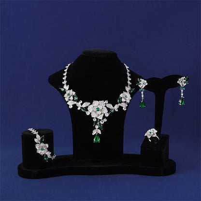 Luxury Big Flower Shaped Royal Jewelry Sets Wholesale AAA Cubic Zirconia Diamond