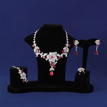 Luxury Big Flower Shaped Royal Jewelry Sets Wholesale AAA Cubic Zirconia Diamond