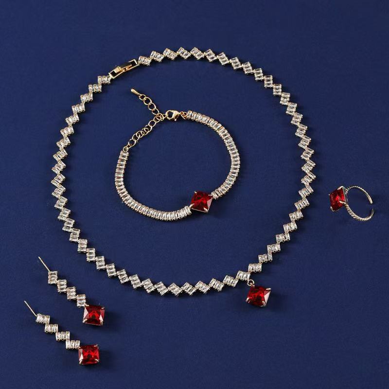 Small Triangle Dangling Charm Statement Necklace Bracelet Sets Women Wholesale