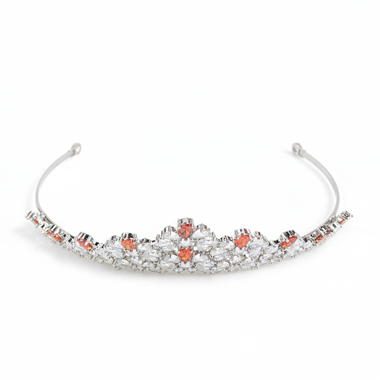 Elegant Copper & Zircon Tiara with Clear and Orange-Red Stone Accents for Wedding Occasions