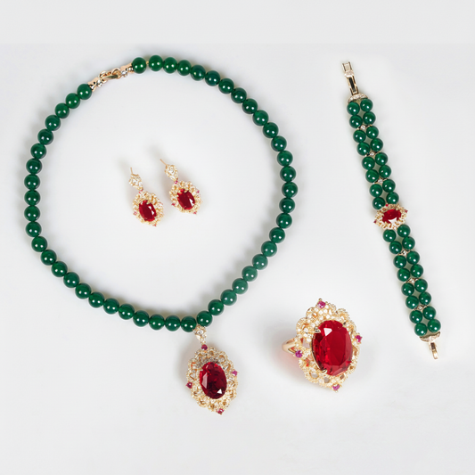 4pcs Copper with Zirconia Earrings & Necklace Jewelry Set