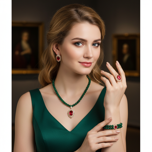 4pcs Copper with Zirconia Earrings & Necklace Jewelry Set