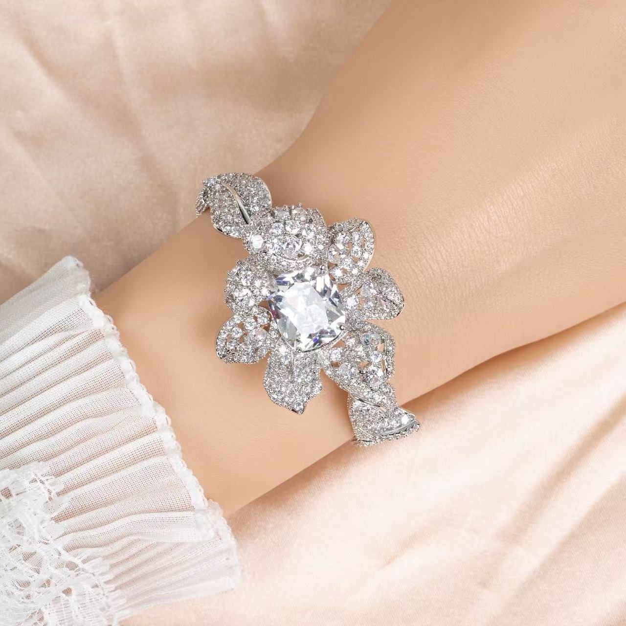 Vibrant Floral Zircon & Copper Bracelet with Multi-Gem Blossom and Leaf Motifs for Bohemian Style & Festive Occasion Wear