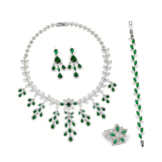 4pcs Copper with Zirconia Earrings & Necklace Jewelry Set