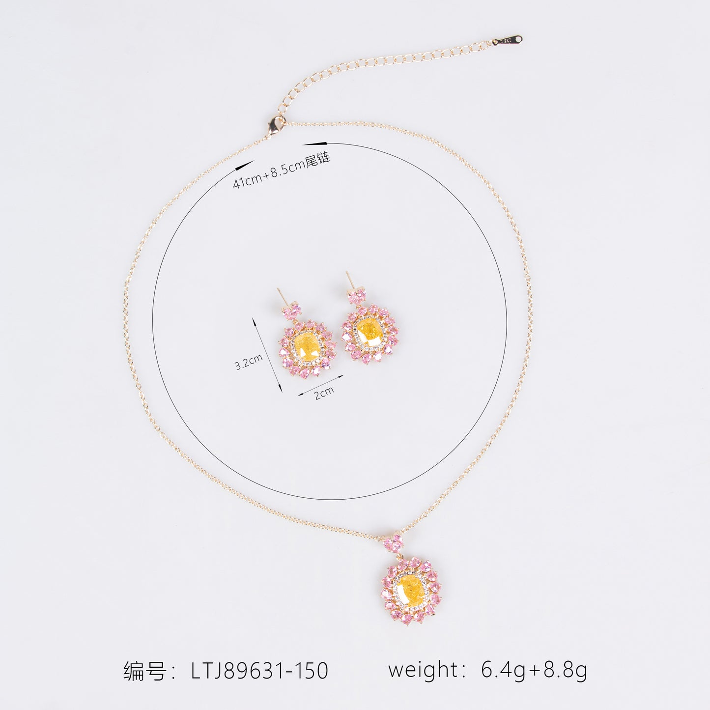 2pcs Copper with Zirconia Earrings & Necklace Jewelry Set