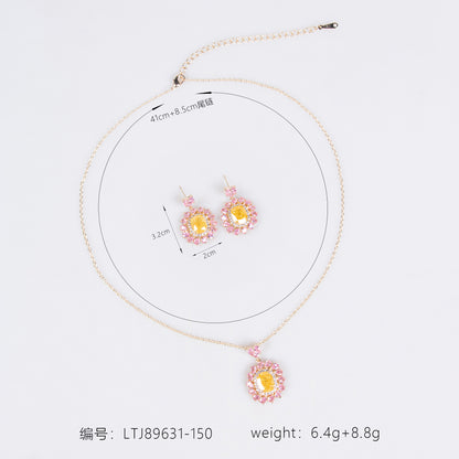 2pcs Copper with Zirconia Earrings & Necklace Jewelry Set