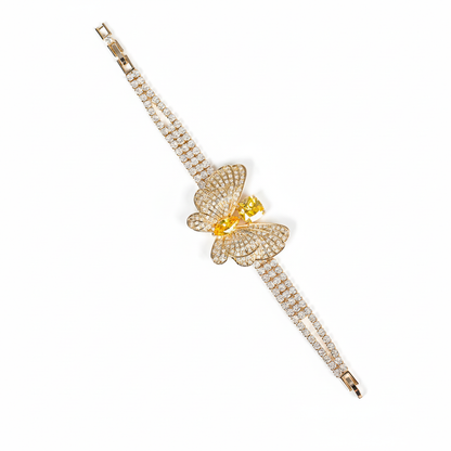 Butterfly Elegance:14K Gold-Tone Copper & Zircon Bracelet with Yellow Zircon Centerpiece