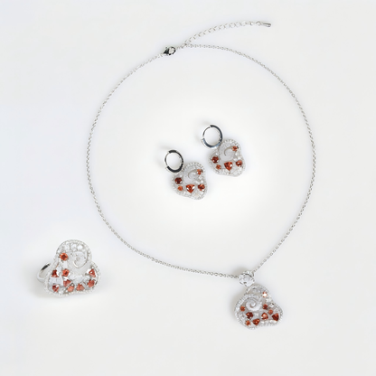 4pcs Copper with Zirconia Earrings & Necklace Jewelry Set