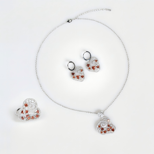 4pcs Copper with Zirconia Earrings & Necklace Jewelry Set