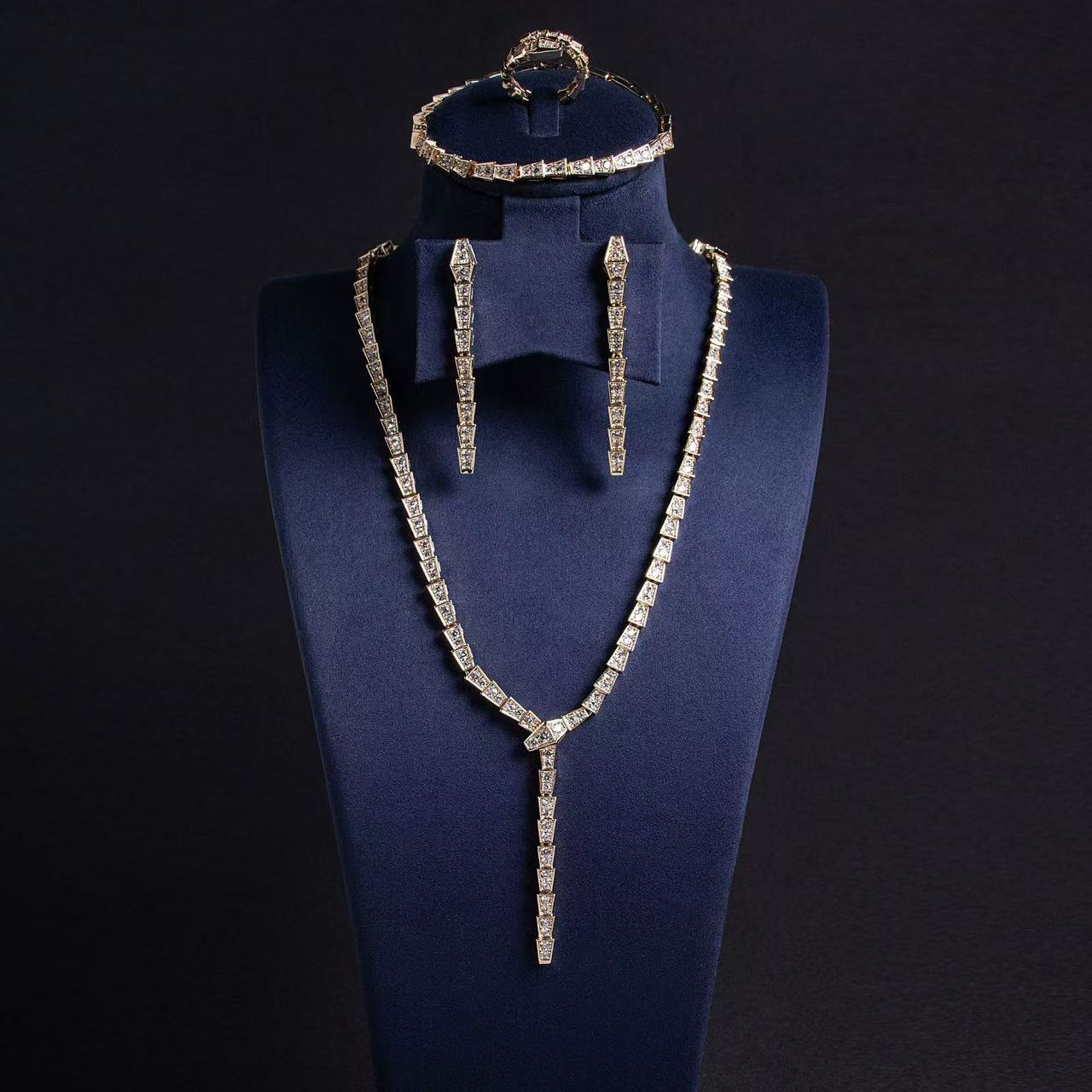 14K Gold-Plated Copper CZ Jewelry Set with Y-Necklace & Matching 4-Piece Collection Royal Jewelry