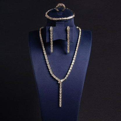 14K Gold-Plated Copper CZ Jewelry Set with Y-Necklace & Matching 4-Piece Collection Royal Jewelry